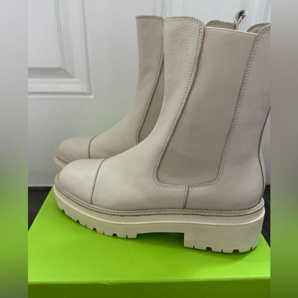 Sam Edelman Wellington Lug Sole Chelsea Boots Size 10‎ Ivory Leather shoes New